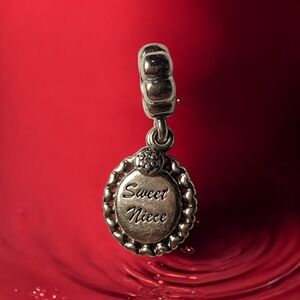 Retired PANDORA Sterling Silver Zirconia "Sweet Niece" Dangle Charm for Bracelet